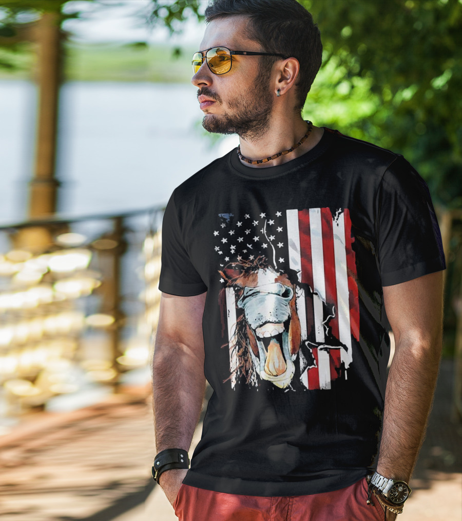 Horse Face American Flag Heritage T-Shirt