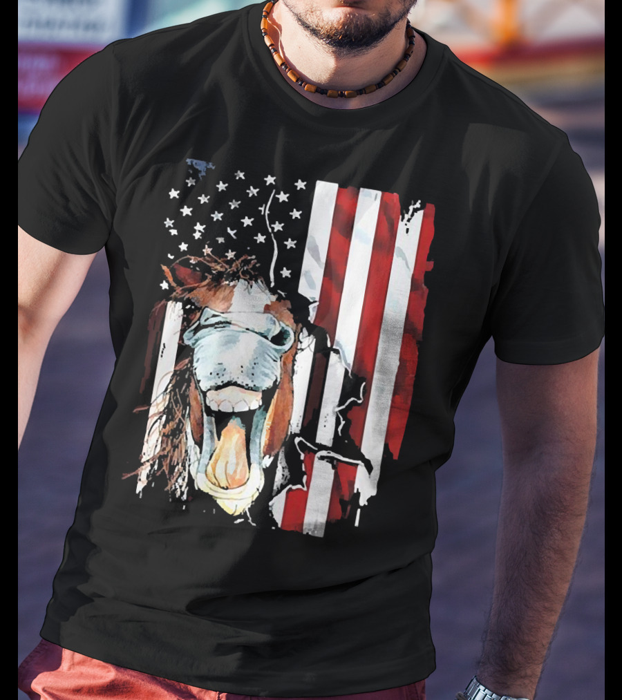 Horse Face American Flag Heritage T-Shirt