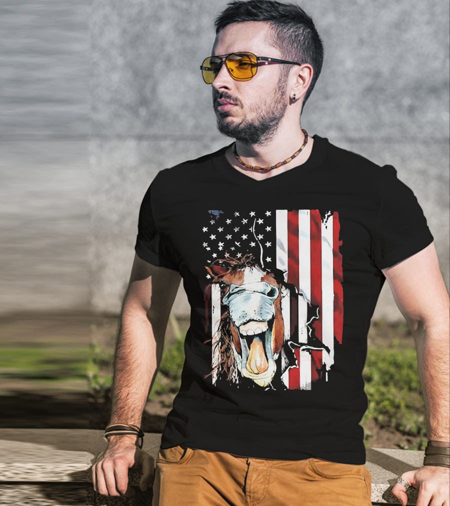 Horse Face American Flag Heritage T-Shirt