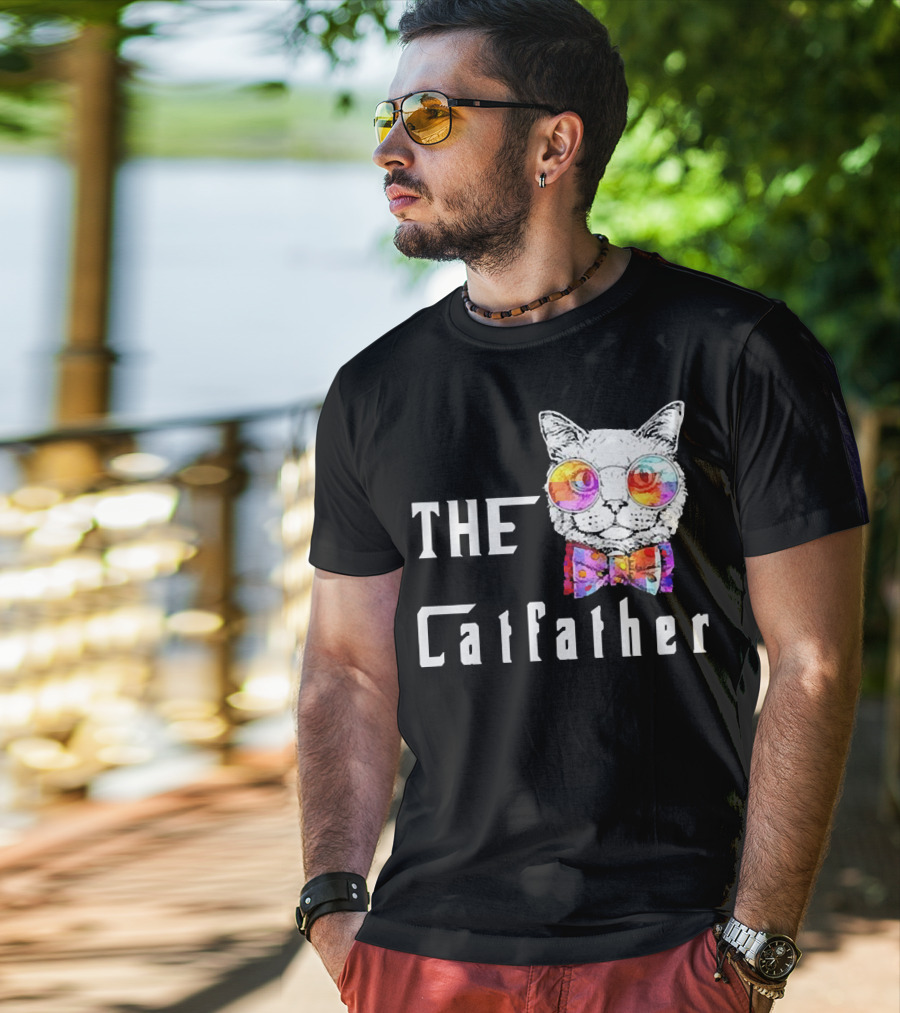 The Catfather Nerd Cat With Glasses And Bow T-Shirt