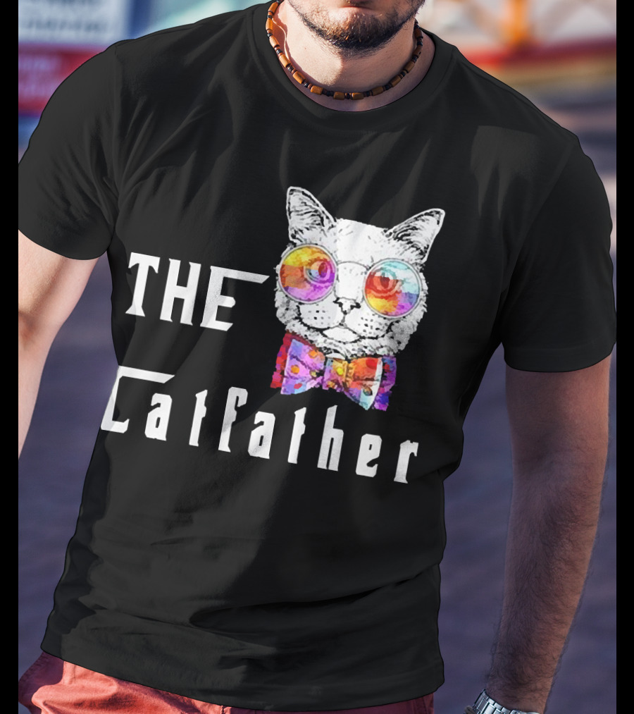 The Catfather Nerd Cat With Glasses And Bow T-Shirt