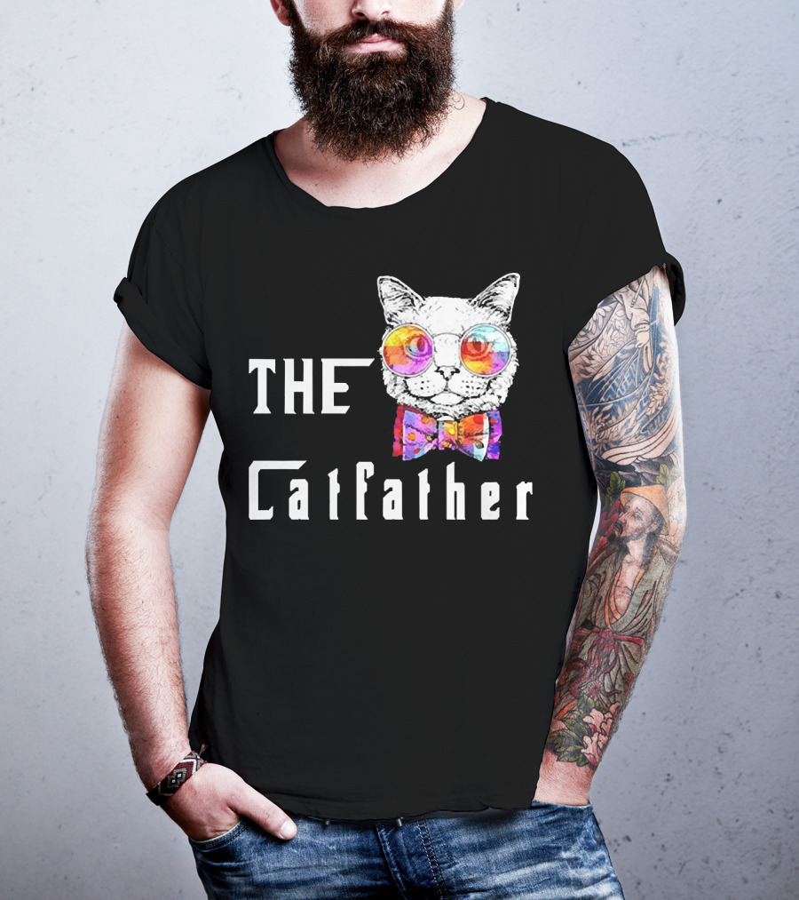 The Catfather Nerd Cat With Glasses And Bow T-Shirt