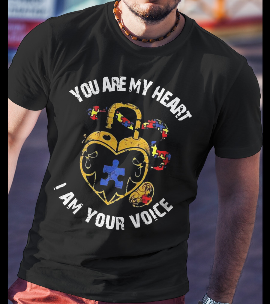 Autism Awareness Heart Lock With Puzzle Piece Connection: You Are My Heart I Am Your Voice T-Shirt