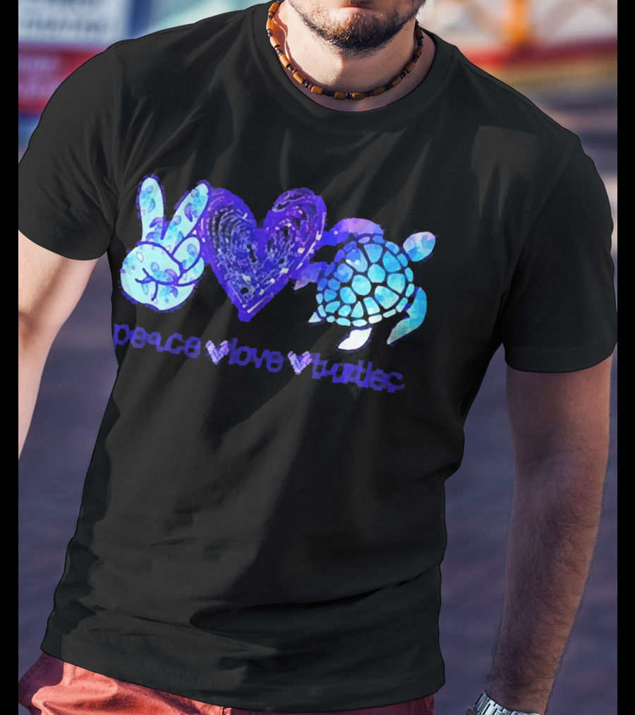 Peace Love Turtles Blue Tie-Dye T-Shirt