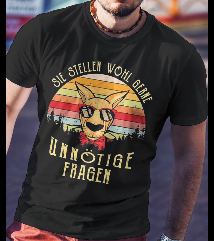 Sie Stellen Wohl Gerne Unnötige Fragen Retro Kangaroo With Sunglasses And Bow Tie Forest Stripes T-Shirt