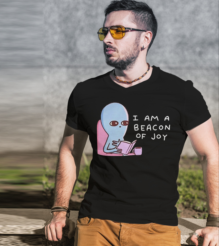 Strange Planet I Am A Beacon Of Joy Alien Reading Book With Coffee T-Shirt