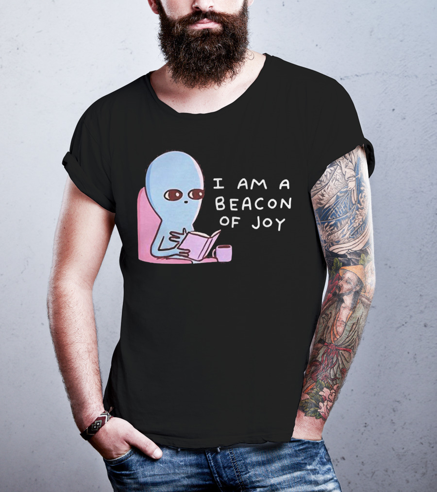 Strange Planet I Am A Beacon Of Joy Alien Reading Book With Coffee T-Shirt