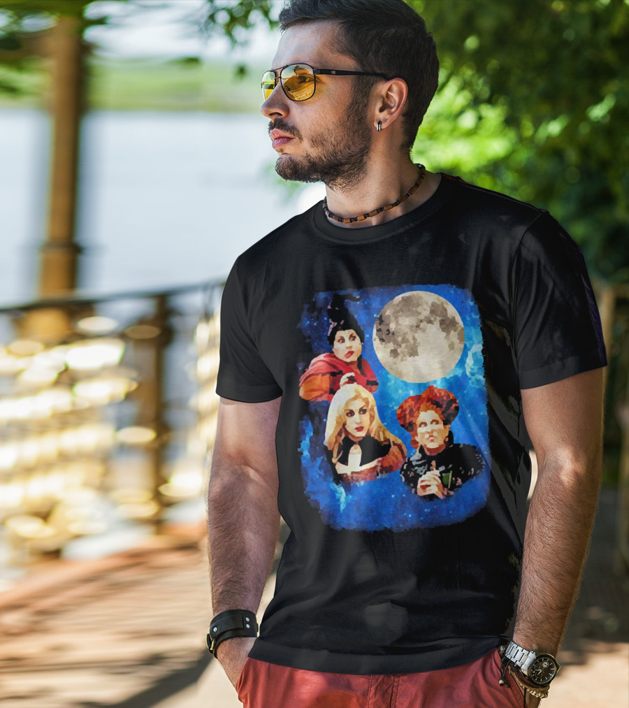 Three Hocus Pocus Moon Sanderson Sisters Night Sky T-Shirt