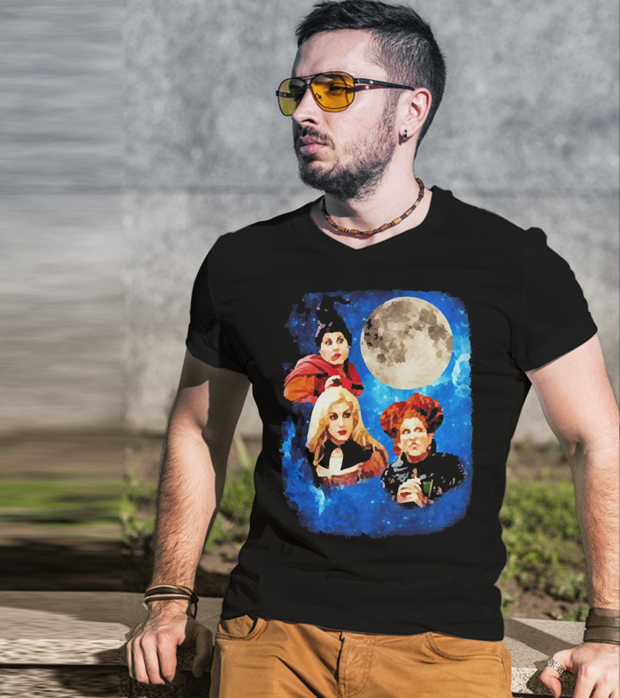 Three Hocus Pocus Moon Sanderson Sisters Night Sky T-Shirt