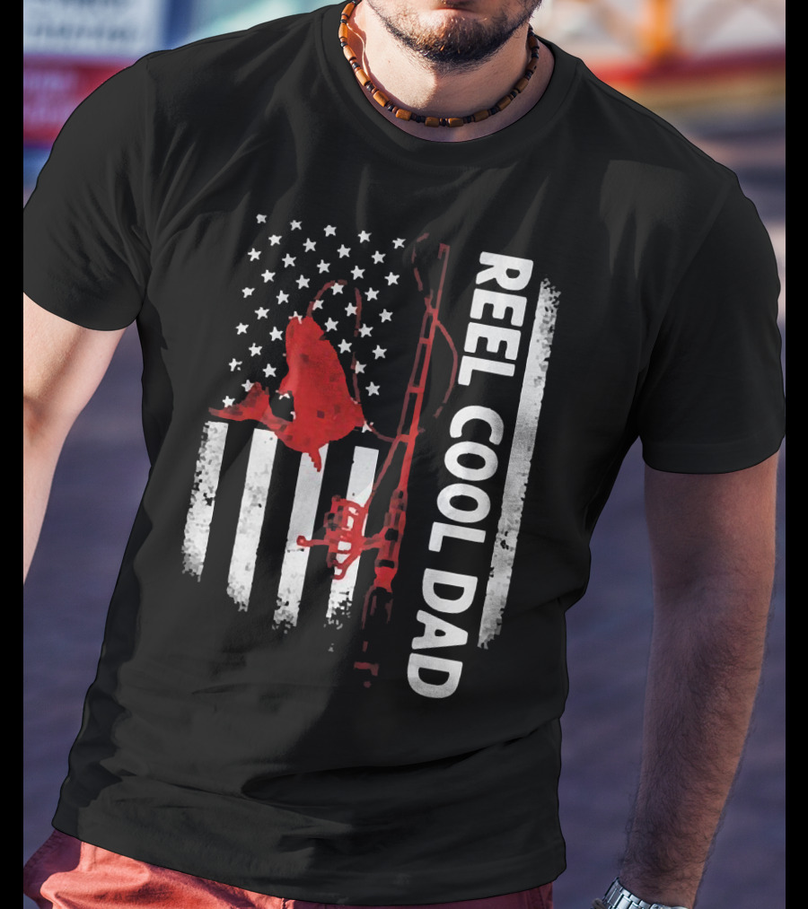 Reel Cool Dad American Flag Fishing Veteran T-Shirt