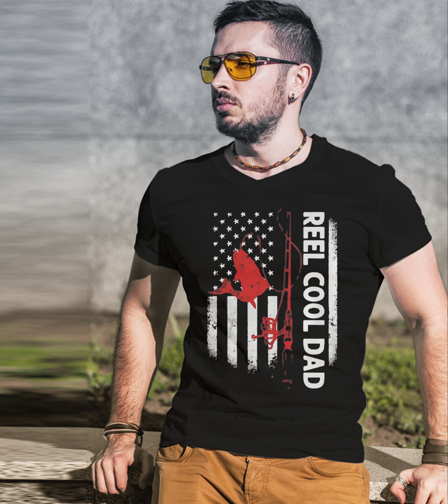 Reel Cool Dad American Flag Fishing Veteran T-Shirt