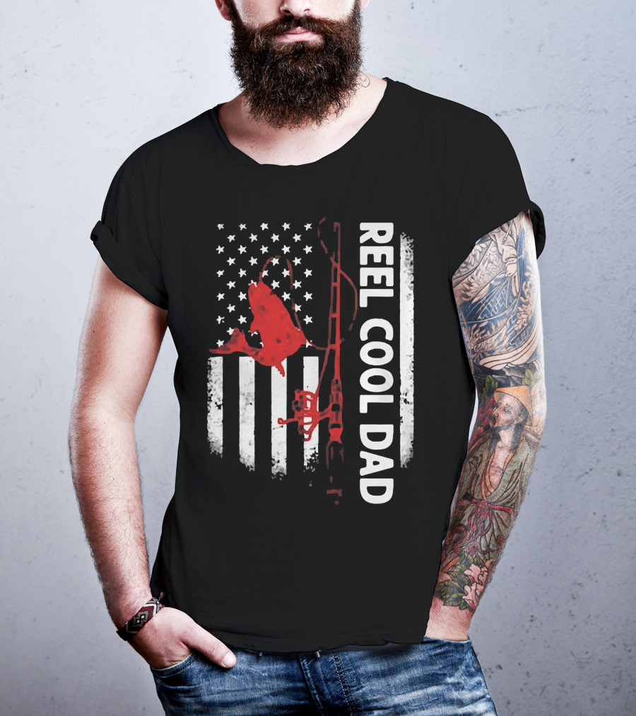 Reel Cool Dad American Flag Fishing Veteran T-Shirt