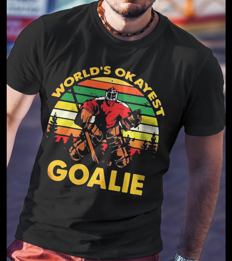 World's Okayest Goalie Vintage Hockey Retro Stripes T-Shirt