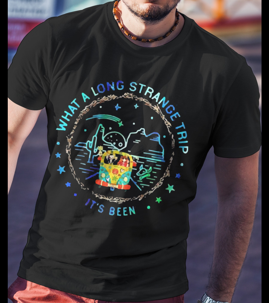 What A Long Strange Trip It's Been Hippie Bus Desert Night Peaceful Journey T-Shirt