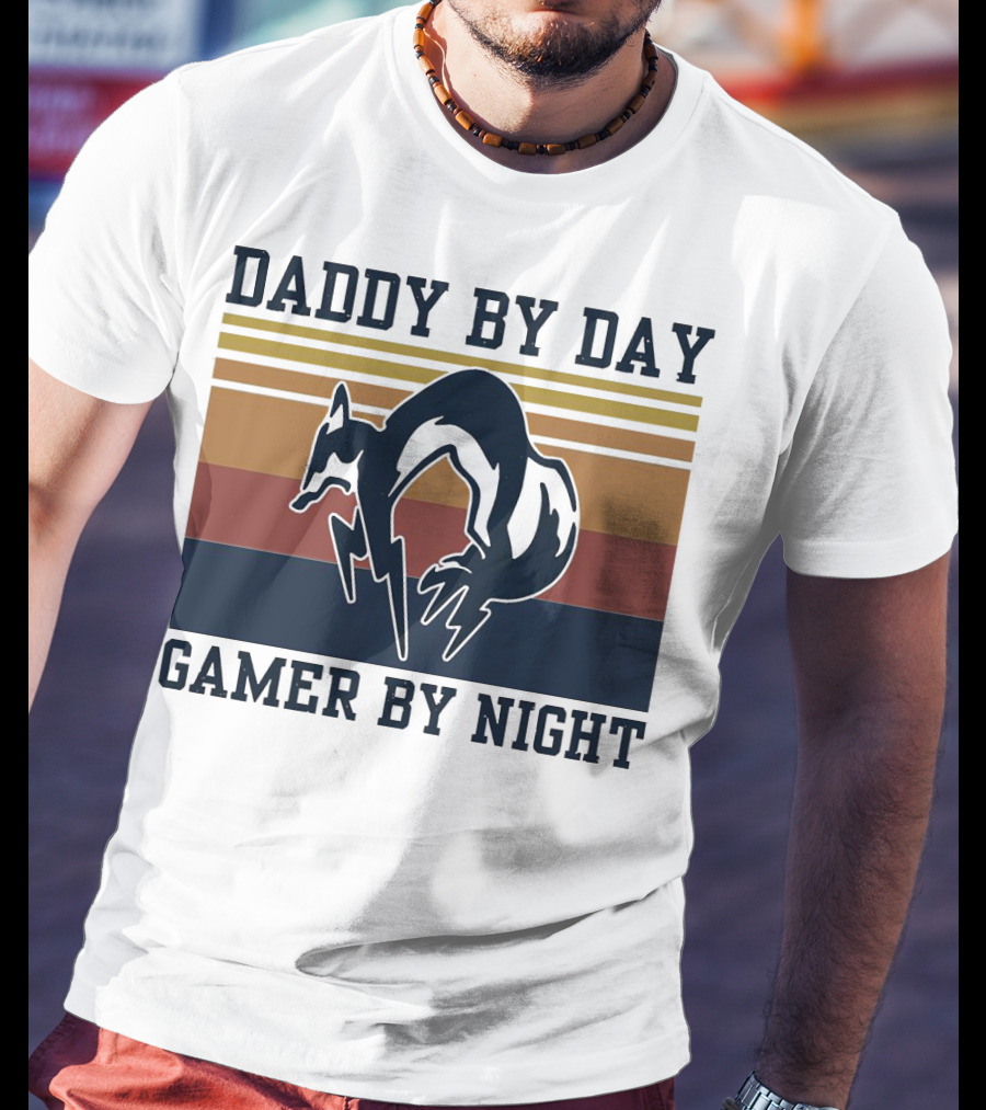 Daddy By Day Gamer By Night Retro Foxhound T-Shirt