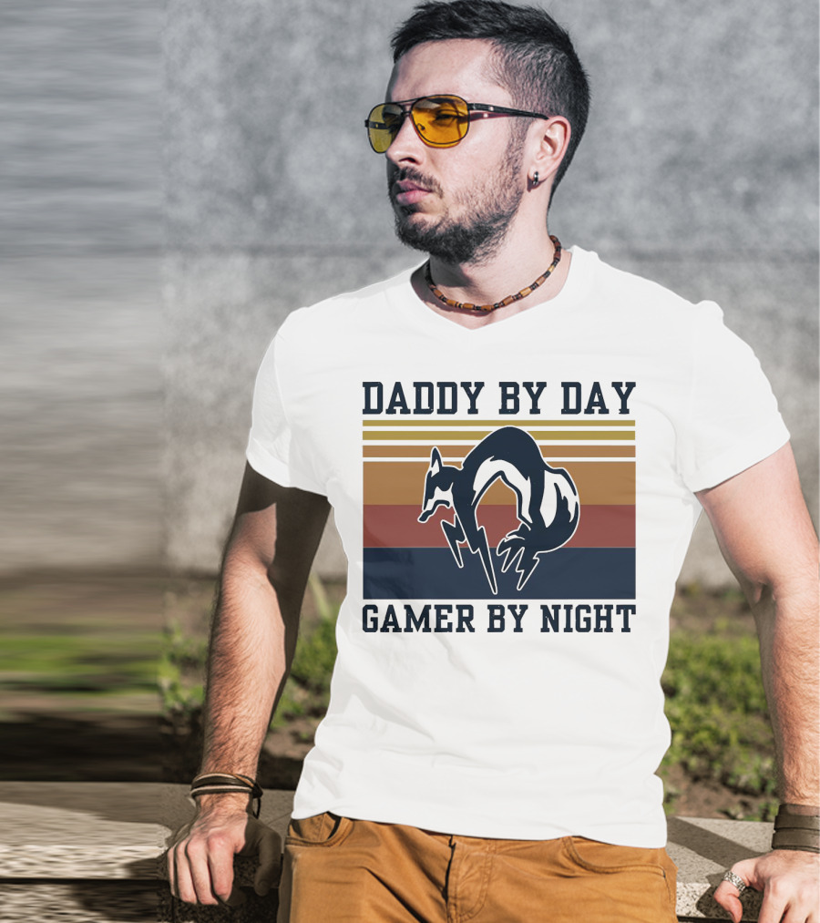 Daddy By Day Gamer By Night Retro Foxhound T-Shirt