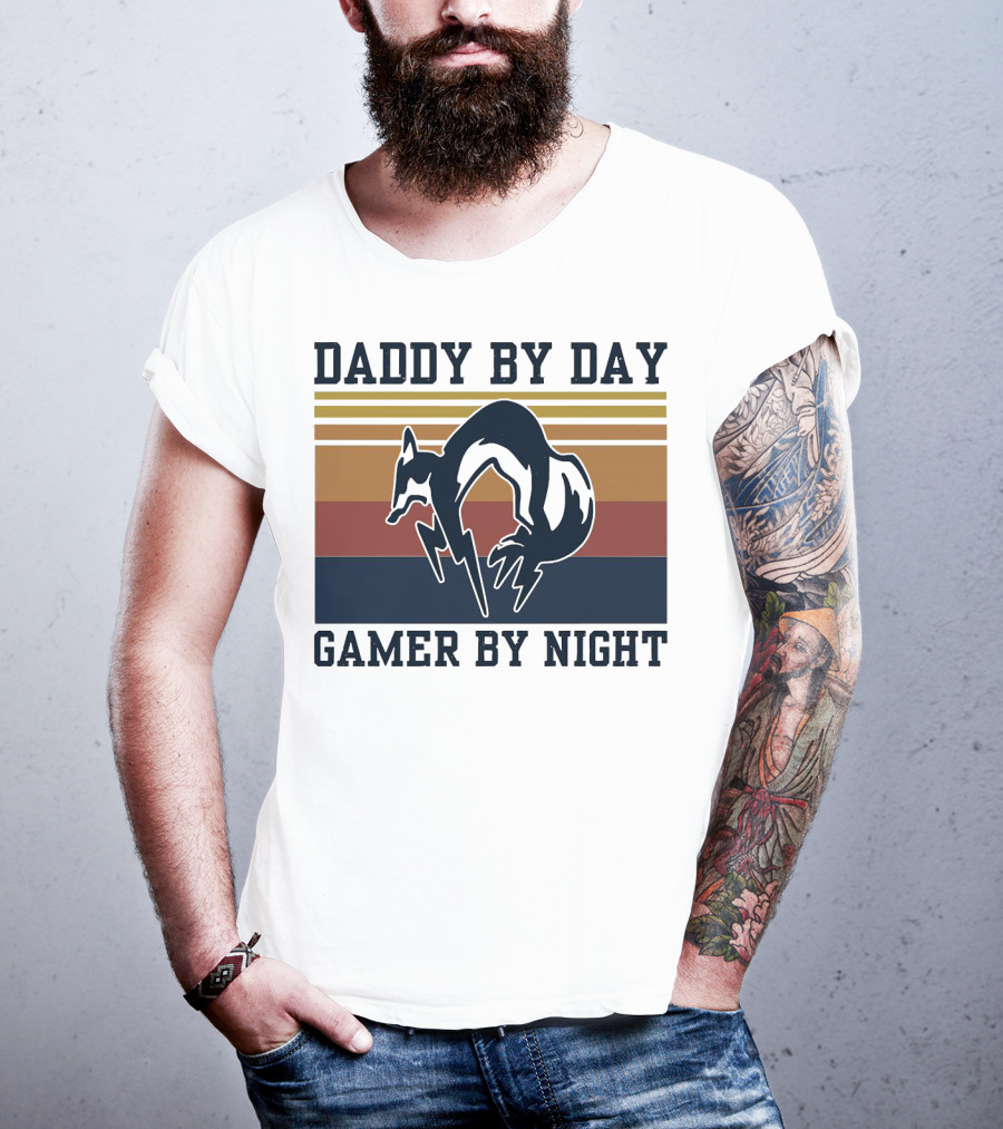 Daddy By Day Gamer By Night Retro Foxhound T-Shirt