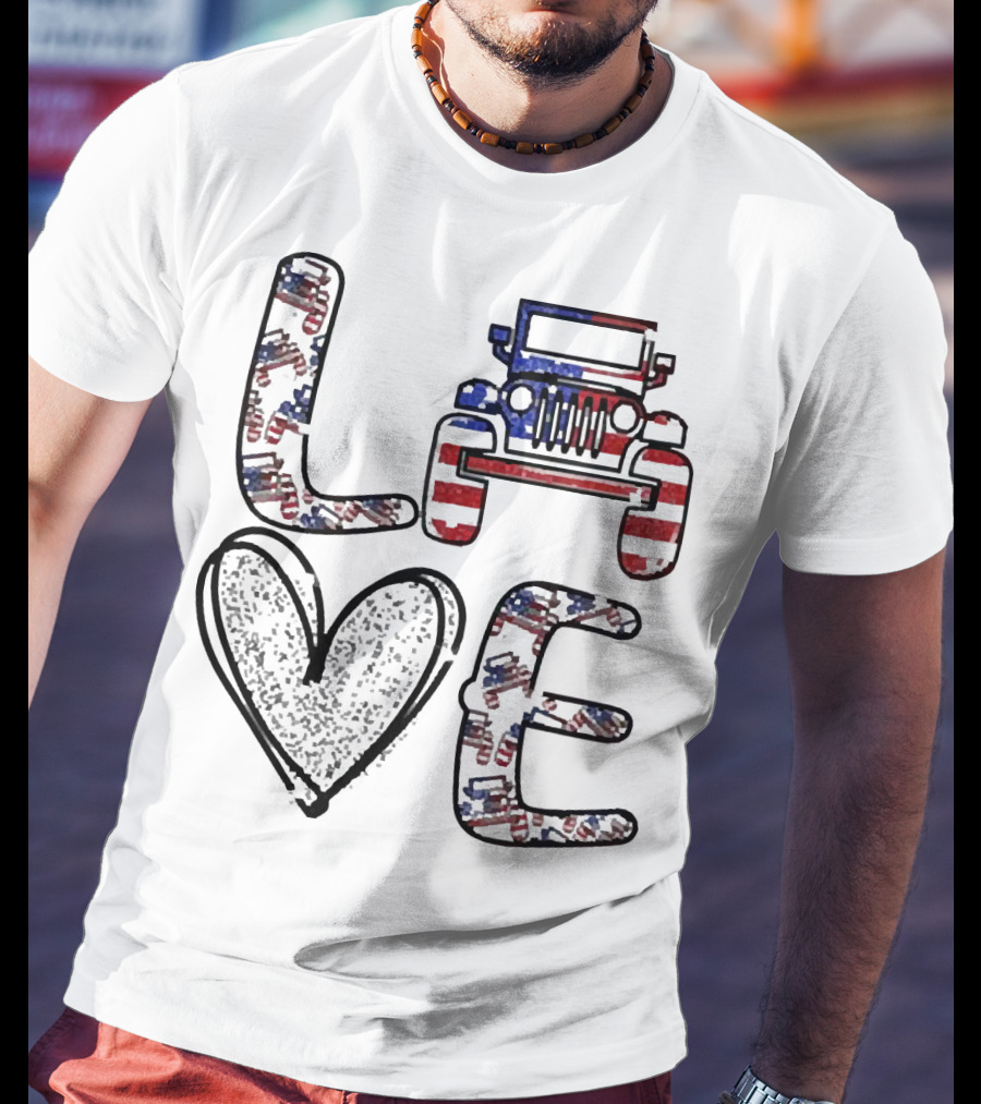 Love Jeep American Flag Enthusiast T-Shirt