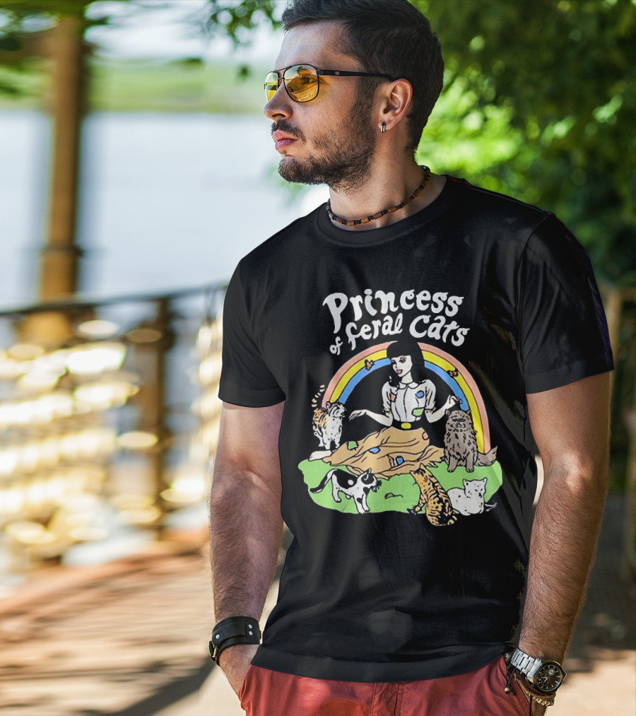Princess Of Feral Cats With Rainbow And Cats In T-Shirt