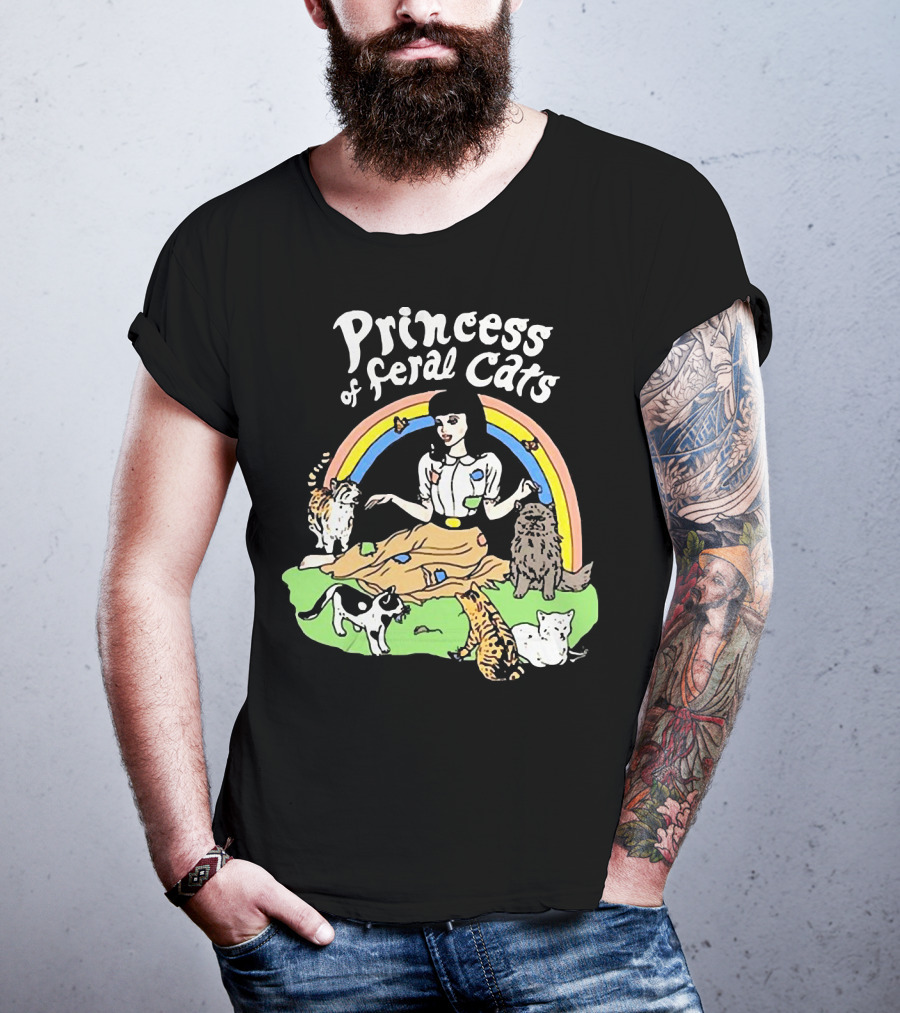 Princess Of Feral Cats With Rainbow And Cats In T-Shirt