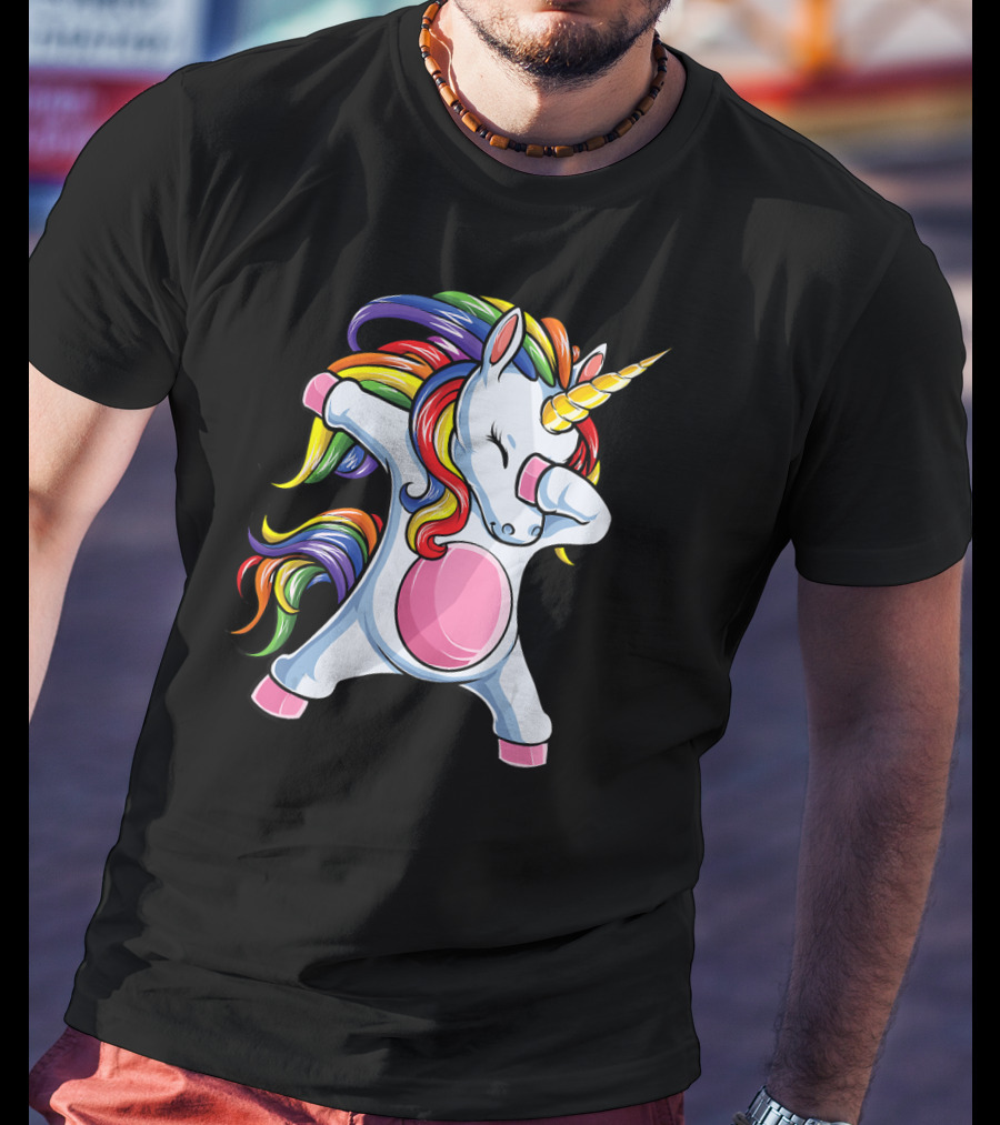 Dabbing Unicorn Rainbow Girls Kids Women T-Shirt