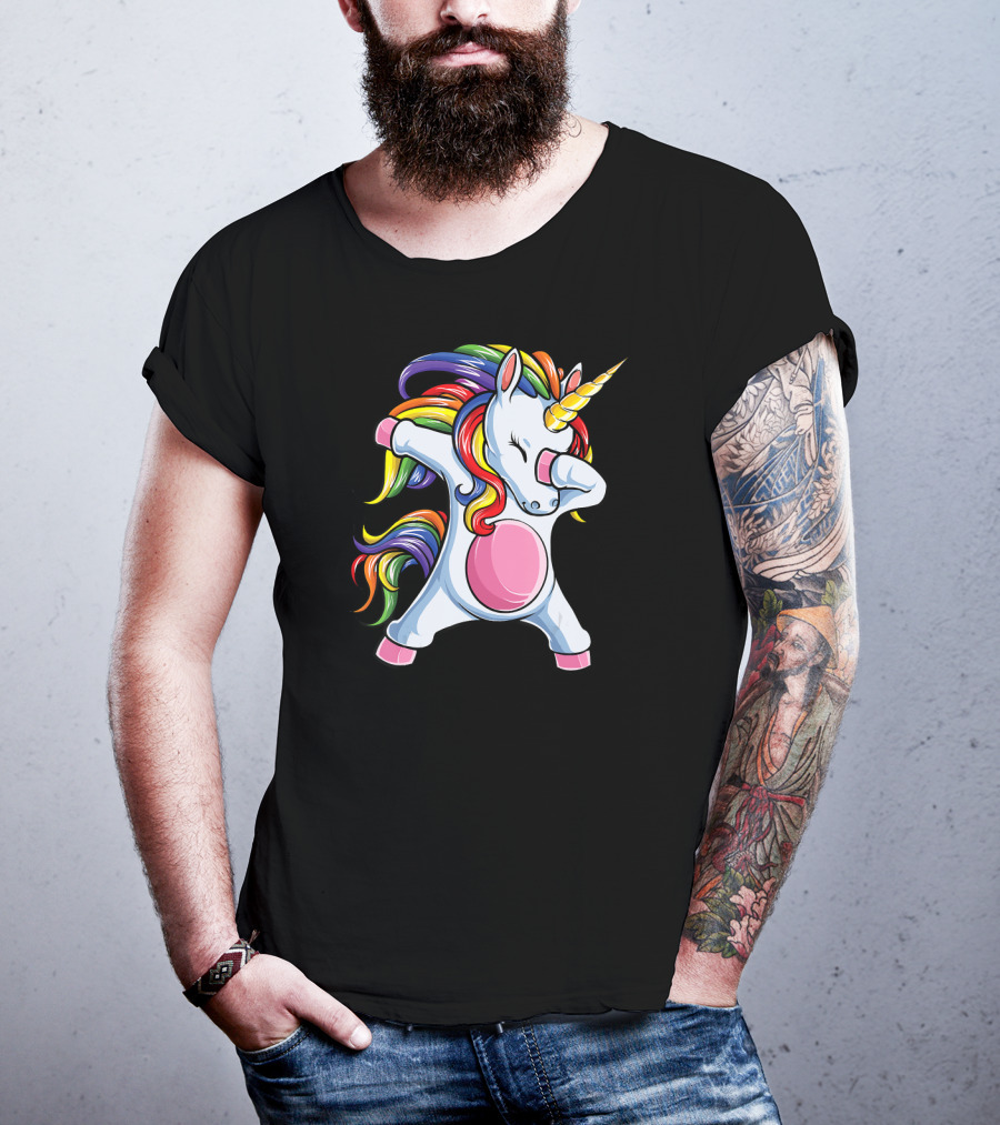 Dabbing Unicorn Rainbow Girls Kids Women T-Shirt
