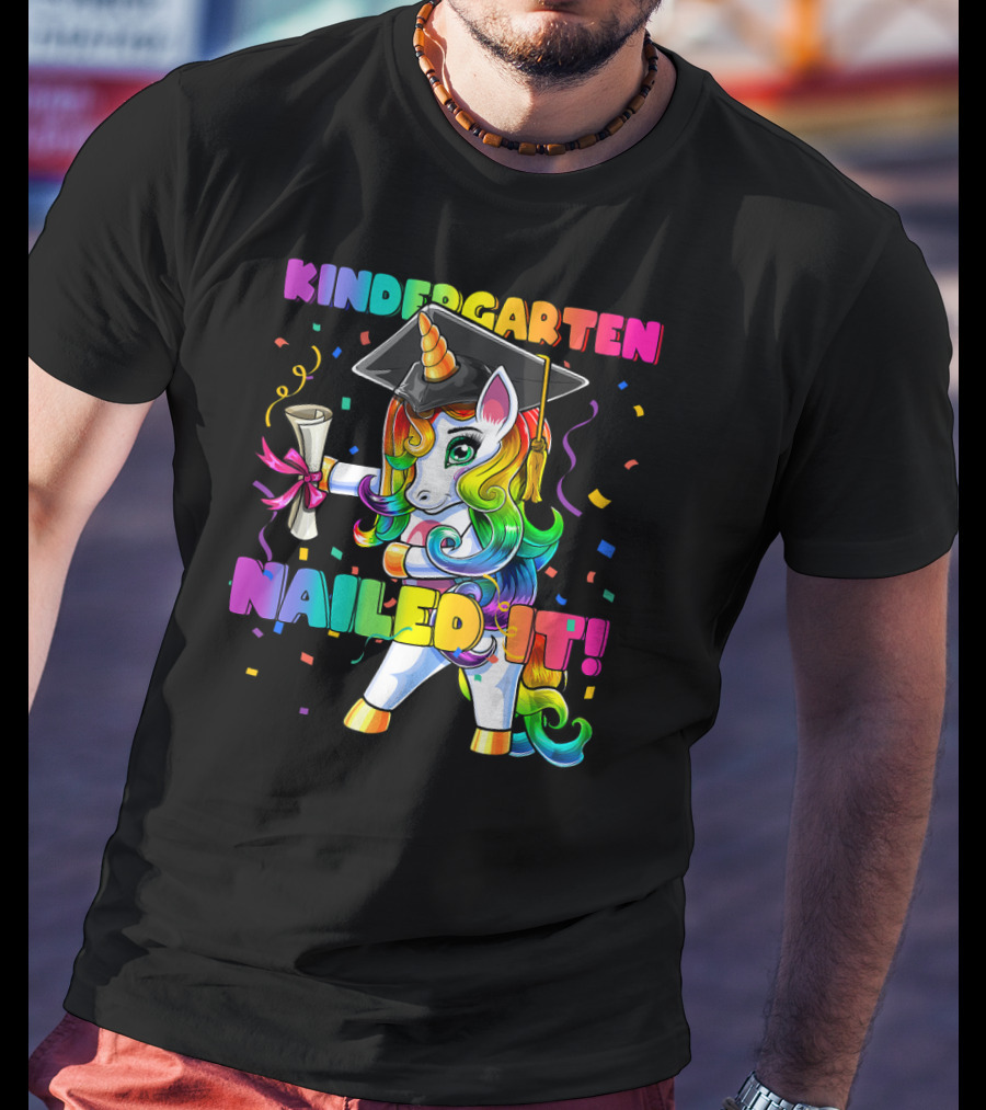 Kindergarten Nailed It Flossing Unicorn Graduation Cap T-Shirt