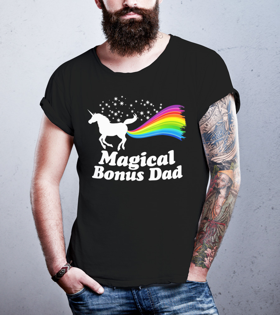 Magical Bonus Dad Unicorn With Rainbow And Stars T-Shirt