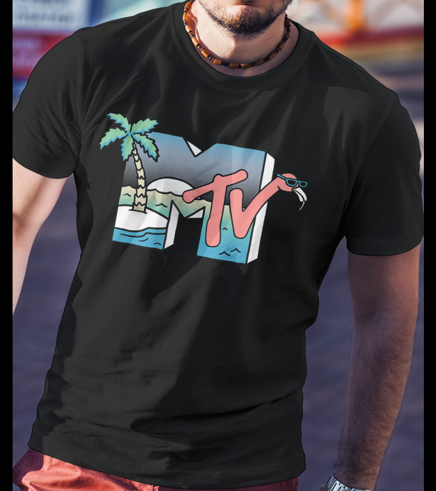 MTV Music Television Beach Island Flamingo Sunglasses T-Shirt