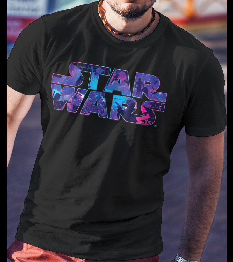 Star Wars Retro 90s Silhouette Twinkling Stars T-Shirt