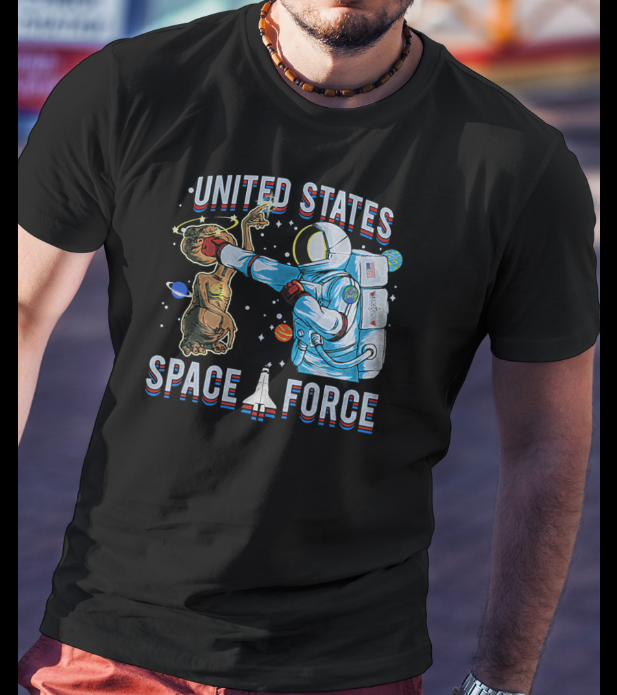 United States Space Force Astronaut Punching Alien In Humorous Space Scene T-Shirt