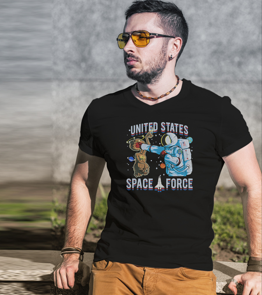 United States Space Force Astronaut Punching Alien In Humorous Space Scene T-Shirt