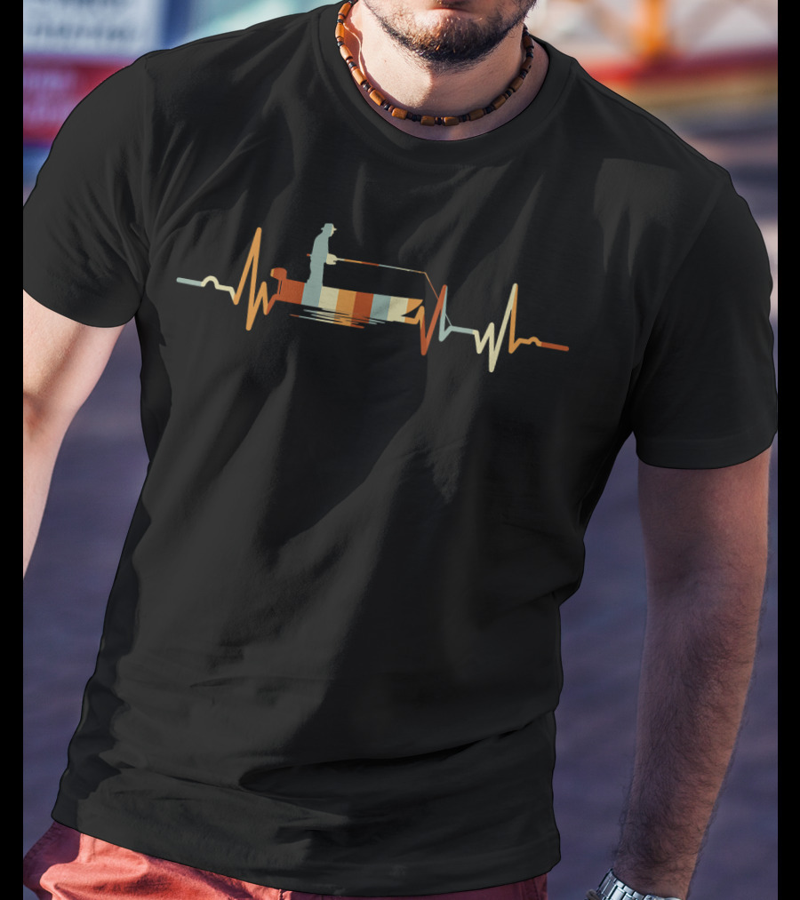 Vintage Fishing Heartbeat Boat And Fisherman Retro T-Shirt