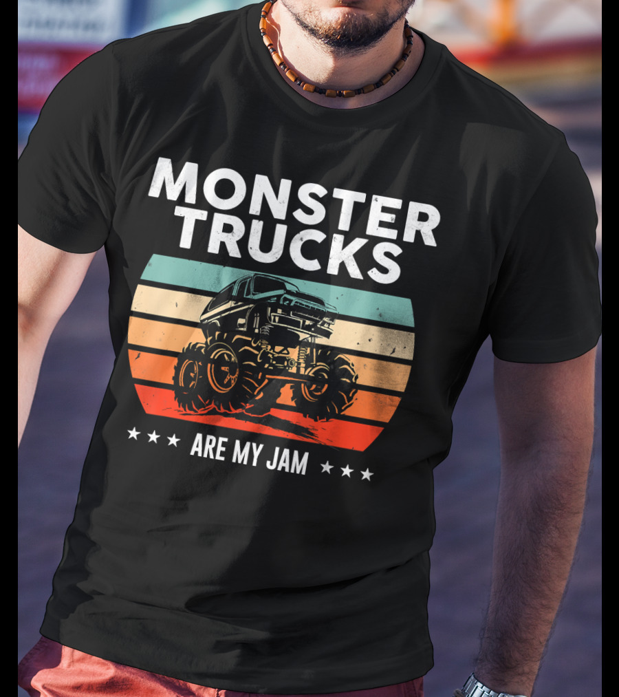 Monster Trucks Are My Jam Retro Sunset Vintage Cool Engines T-Shirt