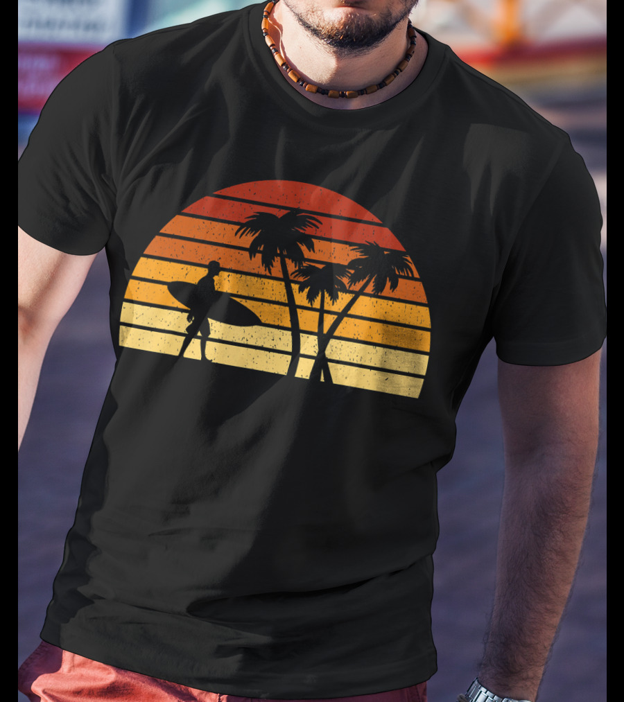 Vintage Sunset Surfing Palm T-Shirt
