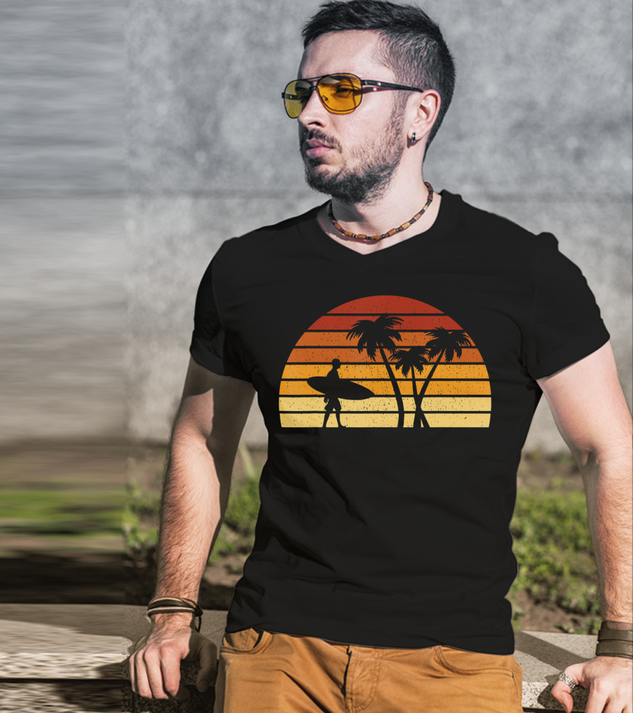 Vintage Sunset Surfing Palm T-Shirt