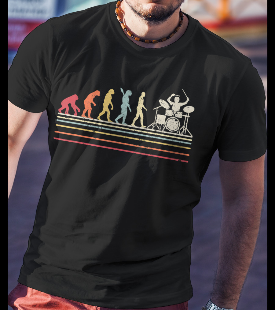 Funny Drummer Retro Vintage Evolution Of Man T-Shirt