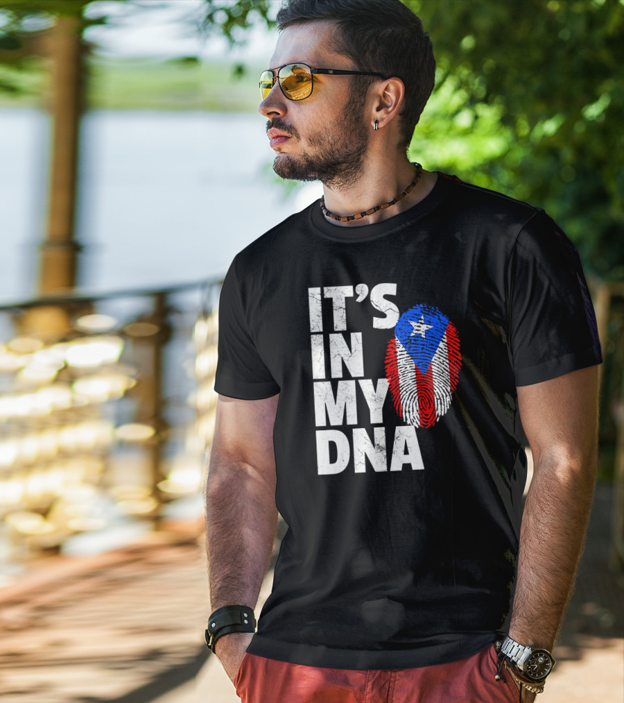 IT'S IN MY DNA Puerto Rico Flag Fingerprint Pride T-Shirt