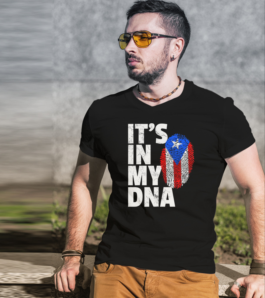 IT'S IN MY DNA Puerto Rico Flag Fingerprint Pride T-Shirt