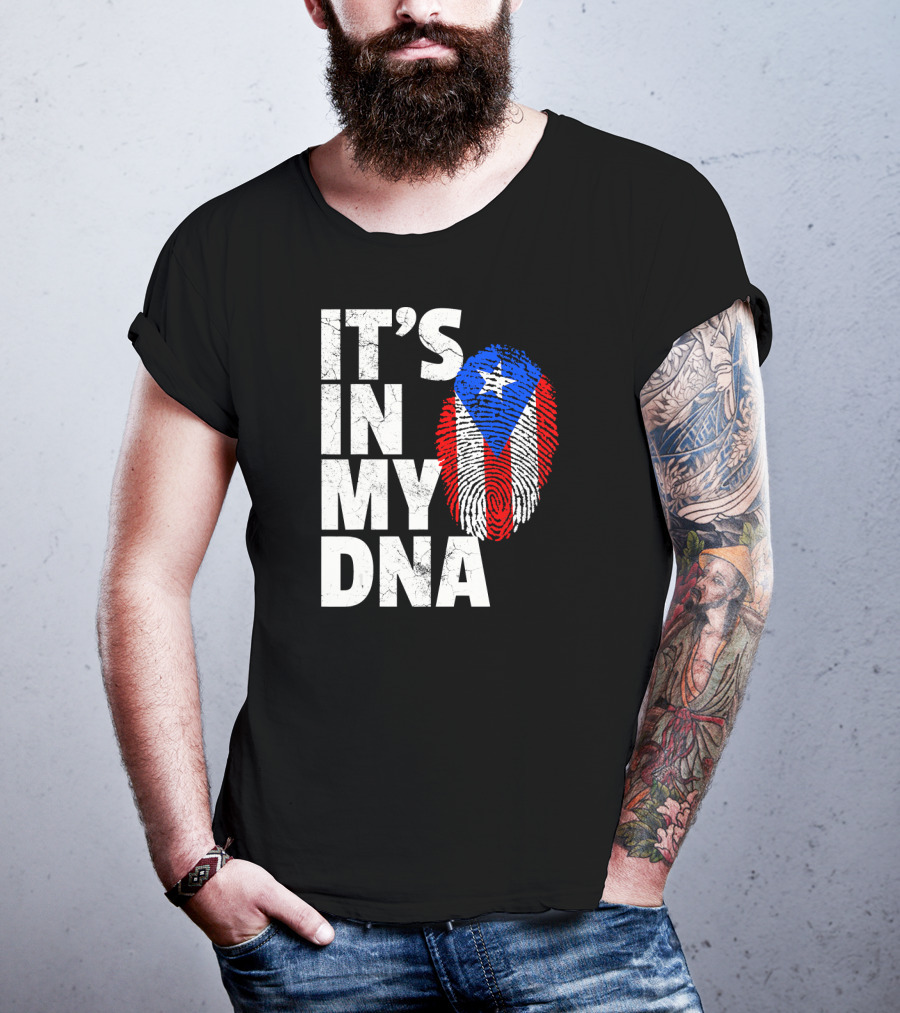 IT'S IN MY DNA Puerto Rico Flag Fingerprint Pride T-Shirt