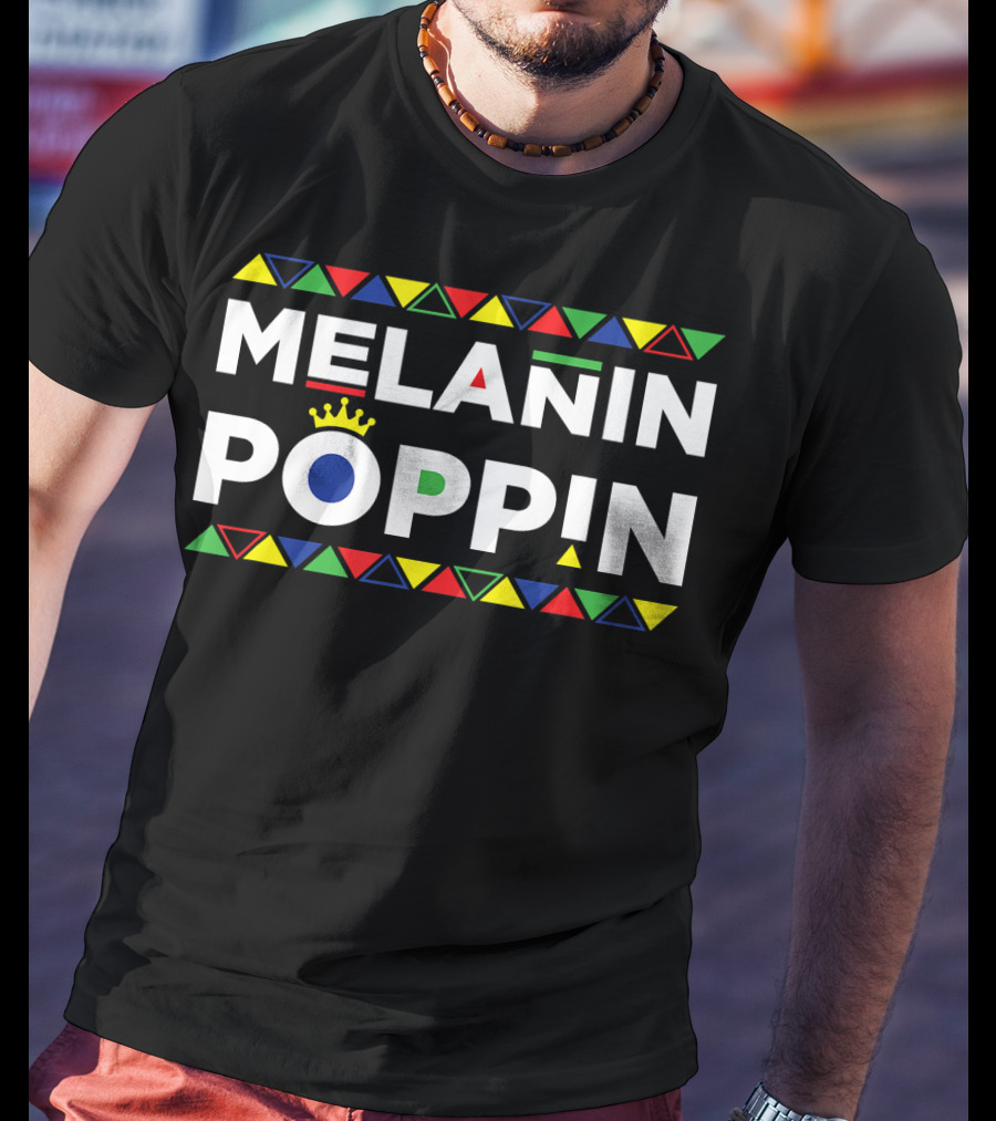 Melanin Poppin African American Pride Crown Triangles Colorful Symbolism T-Shirt