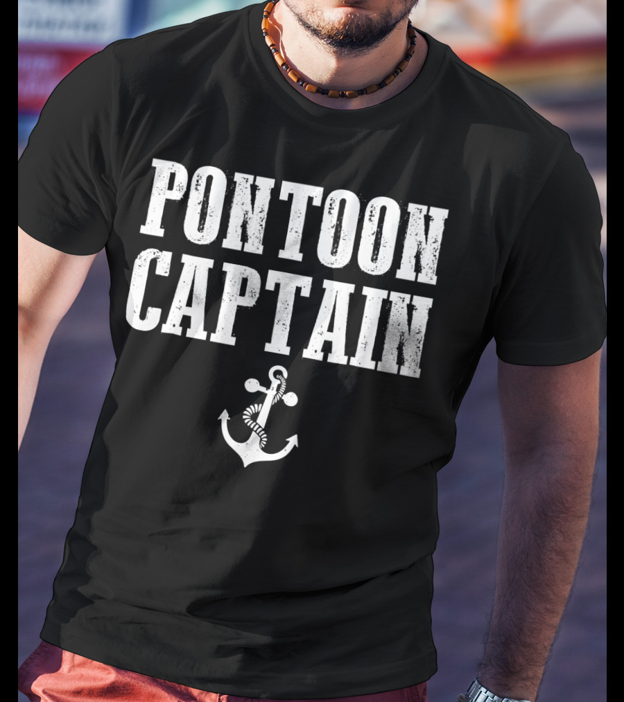 Pontoon Captain Anchor Logo Funny Boating T-Shirt