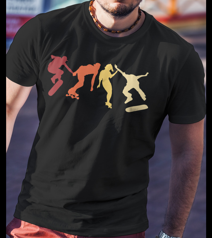 Retro Vintage Skateboard Skater Silhouettes Skate Boarding T-Shirt