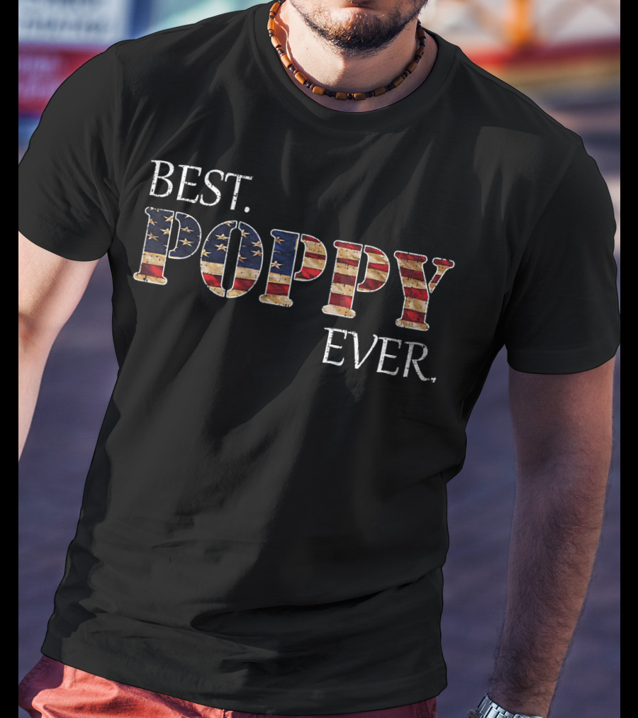 Best Poppy Ever American Flag Vintage Patriotic T-Shirt