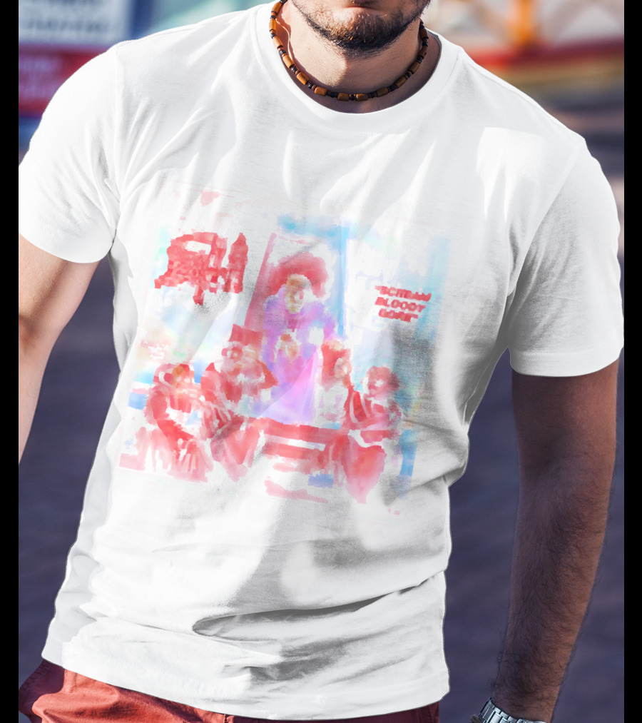 Death Scream Bloody Gore Album Art Scene Featuring Red Ruling Figure And Gathered Figures T-Shirt
