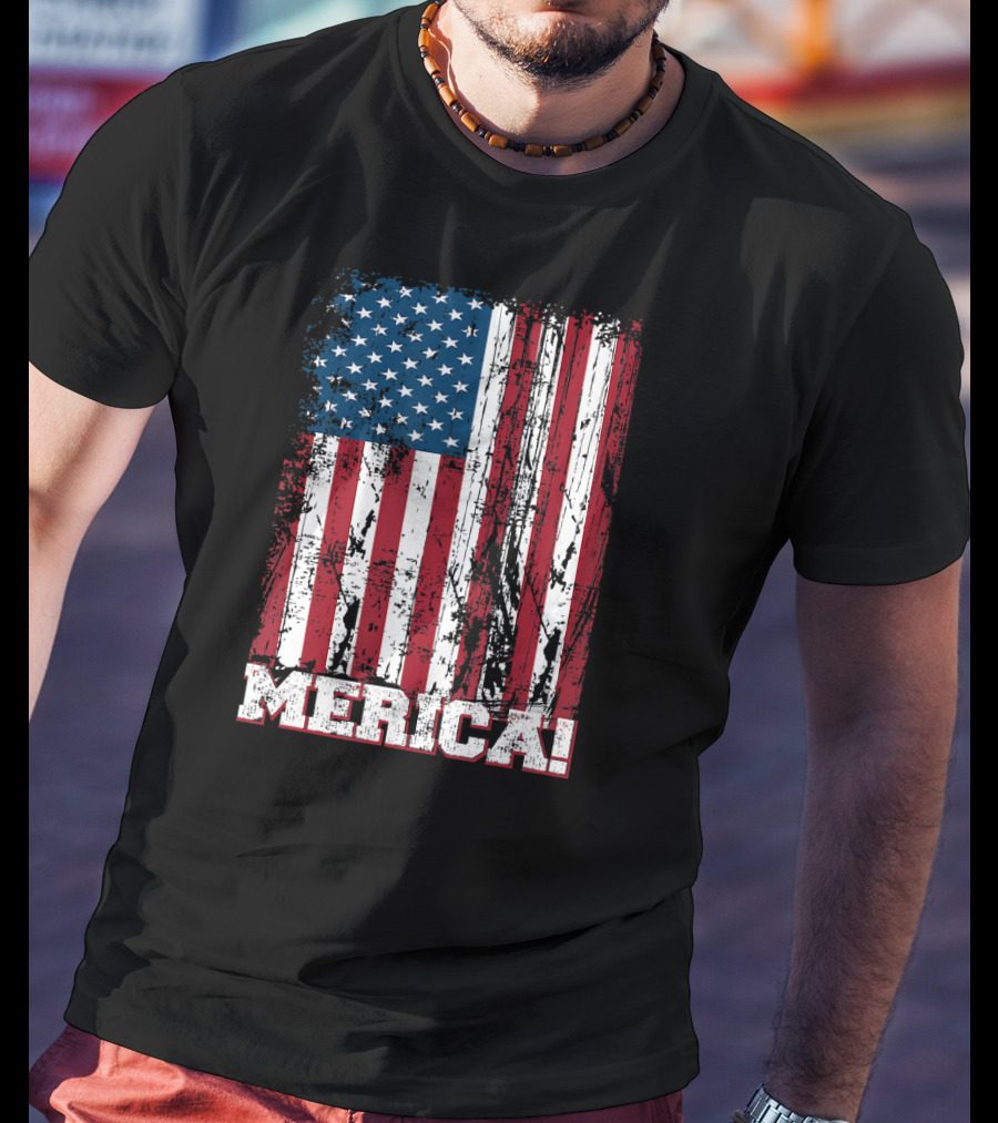 Merica American Flag Independence Day Patriotic T-Shirt