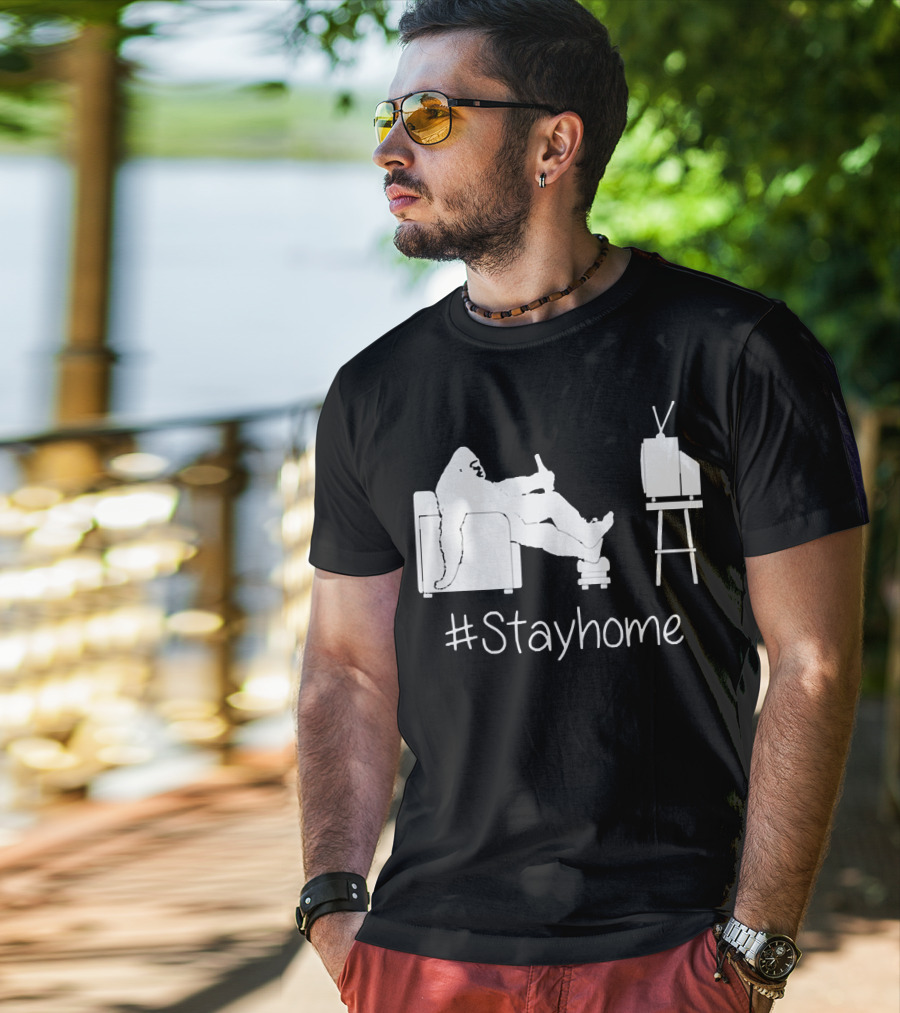 Bigfoot Relaxing Watching TV #Stayhome T-Shirt