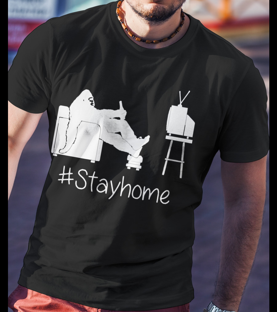 Bigfoot Relaxing Watching TV #Stayhome T-Shirt