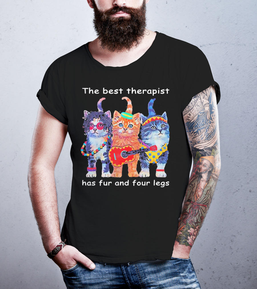 The Best Therapist Has Fur And Four Legs With Colorful Cats In Fun Outfits T-Shirt