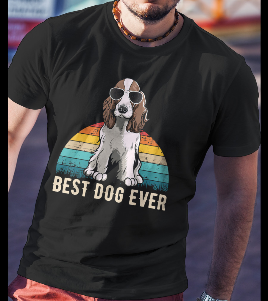 Best Dog Ever English Springer Spaniel Retro Vintage Sunglasses T-Shirt
